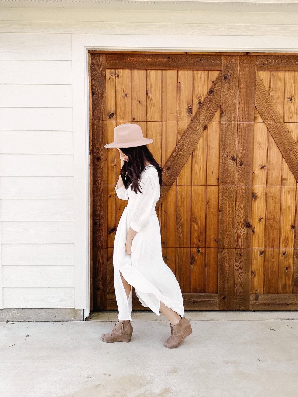 Stevie Hender White Smocked Waist Button Down Midi Dress with Side Slits - Picture 7 of 7